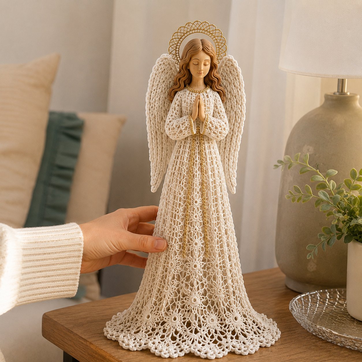 ⏳ Last Day 49% OFF – ✝️ Blessed Mother, Jesus & Guardian Angel | Lace-Inspired Faith Figure Collection 🤍✨