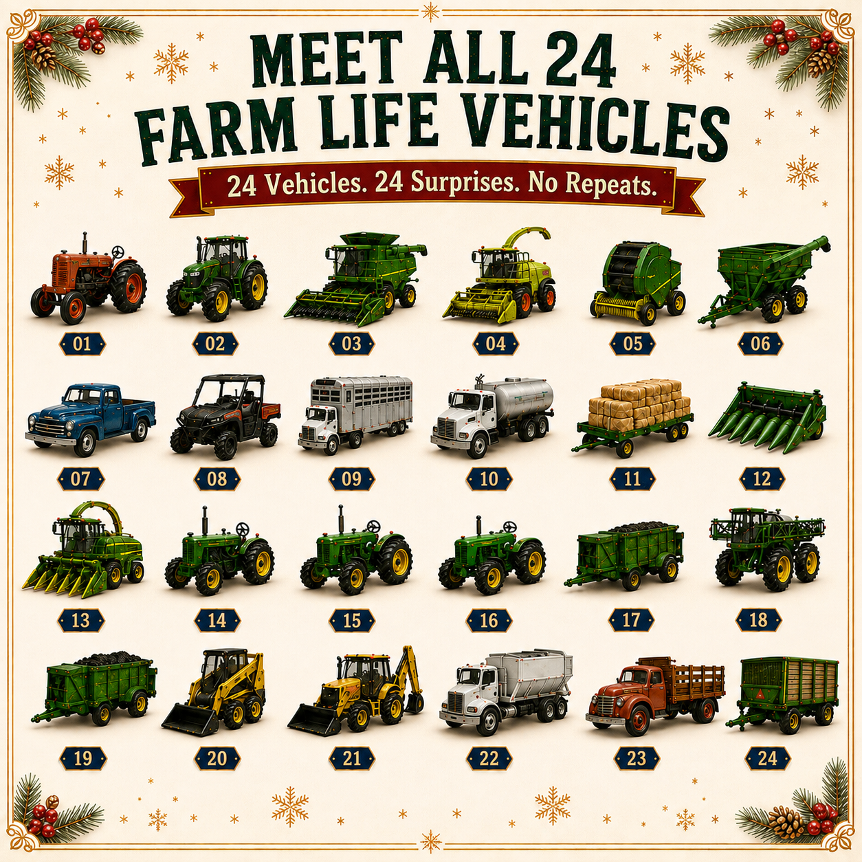 All 24 Farm Life Vehicles shown together with no repeats