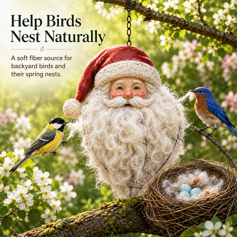 🎅🐦 Handmade Alpaca Fiber Santa Bird Nesting Holder – Natural Nesting Material for Backyard Birds 🌿✨