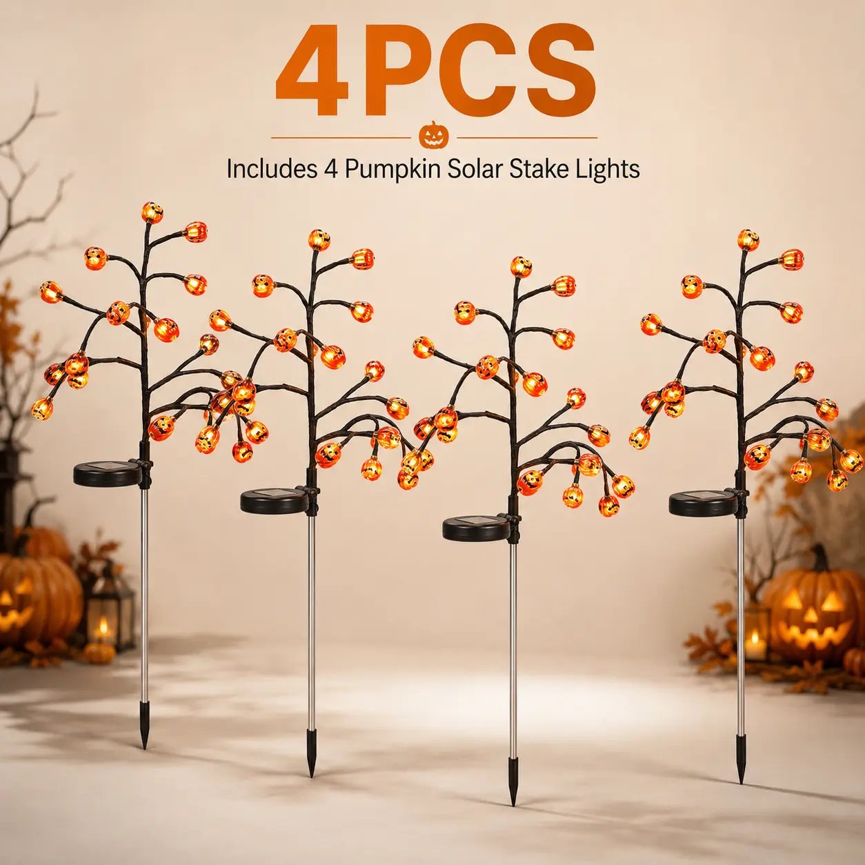 Solar Pumpkin Stake Lights, 20-Head Halloween Garden Lights with 8 Lighting Modes & Auto On/Off
