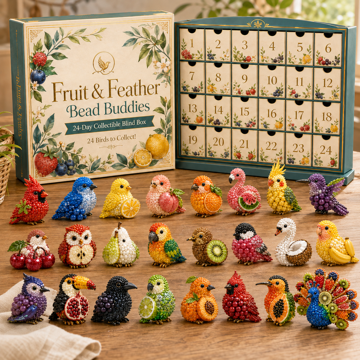 🍓 Fruit & Feather Friends — 24-Day Beaded Bird Advent Calendar