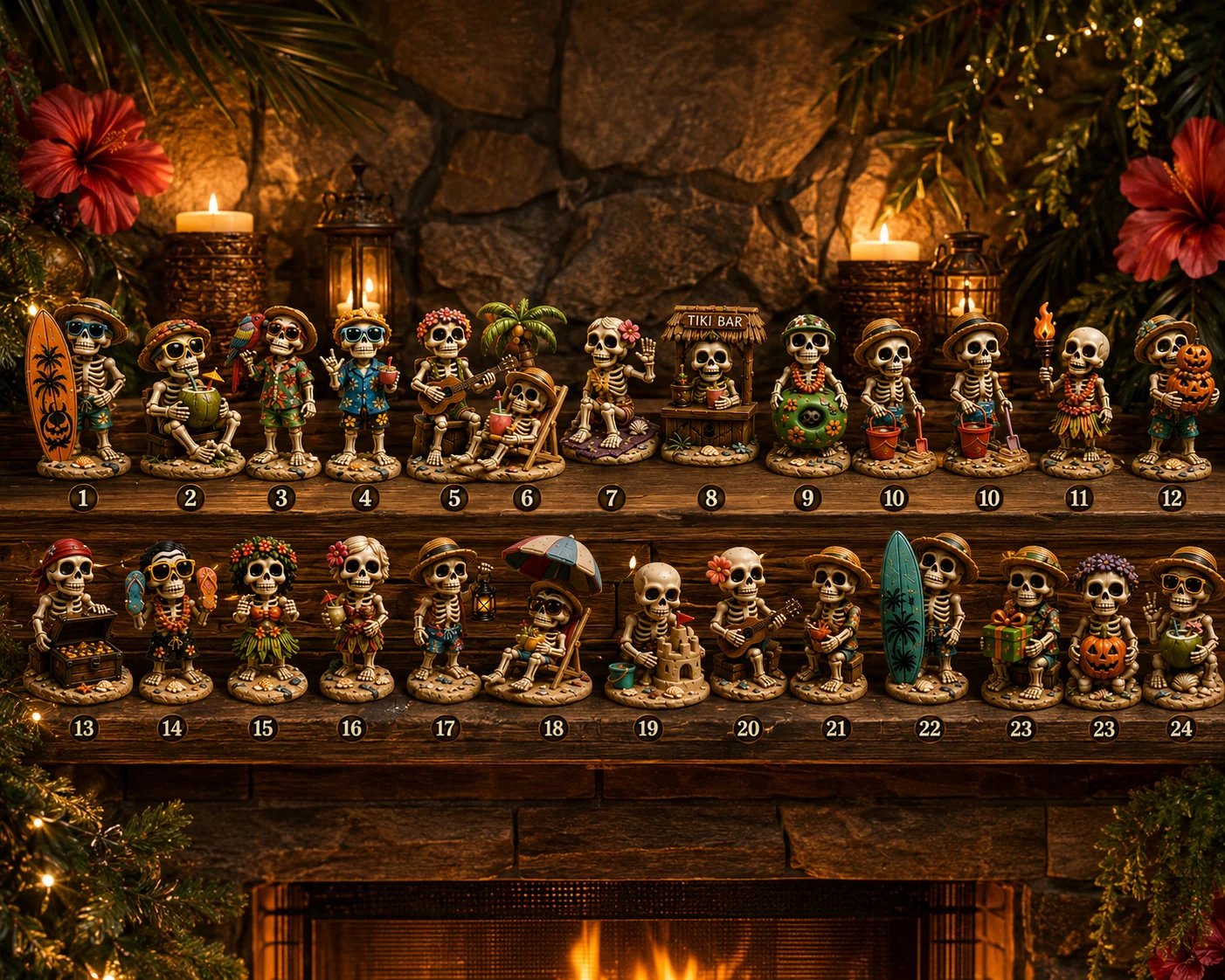 ✨24-Day Christmas Countdown Advent Calendar –Beach Vacation Skeleton Ornament