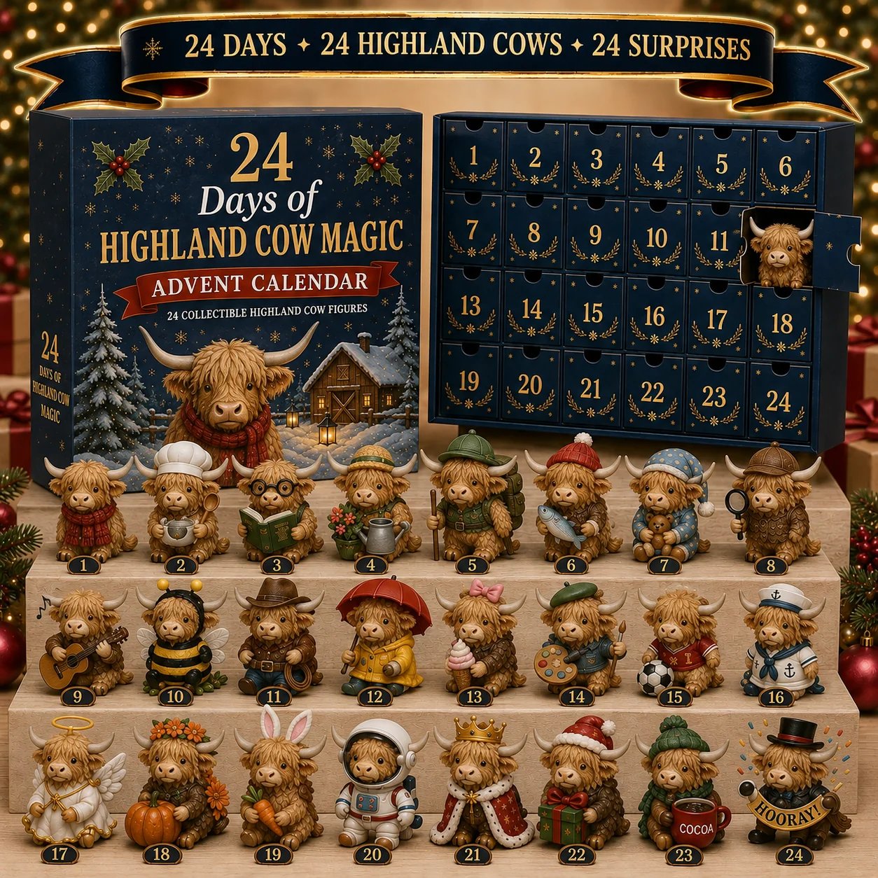 🐮 24 Days of Highland Cow Magic Advent Calendar – 24 Collectible Christmas Cow Surprises