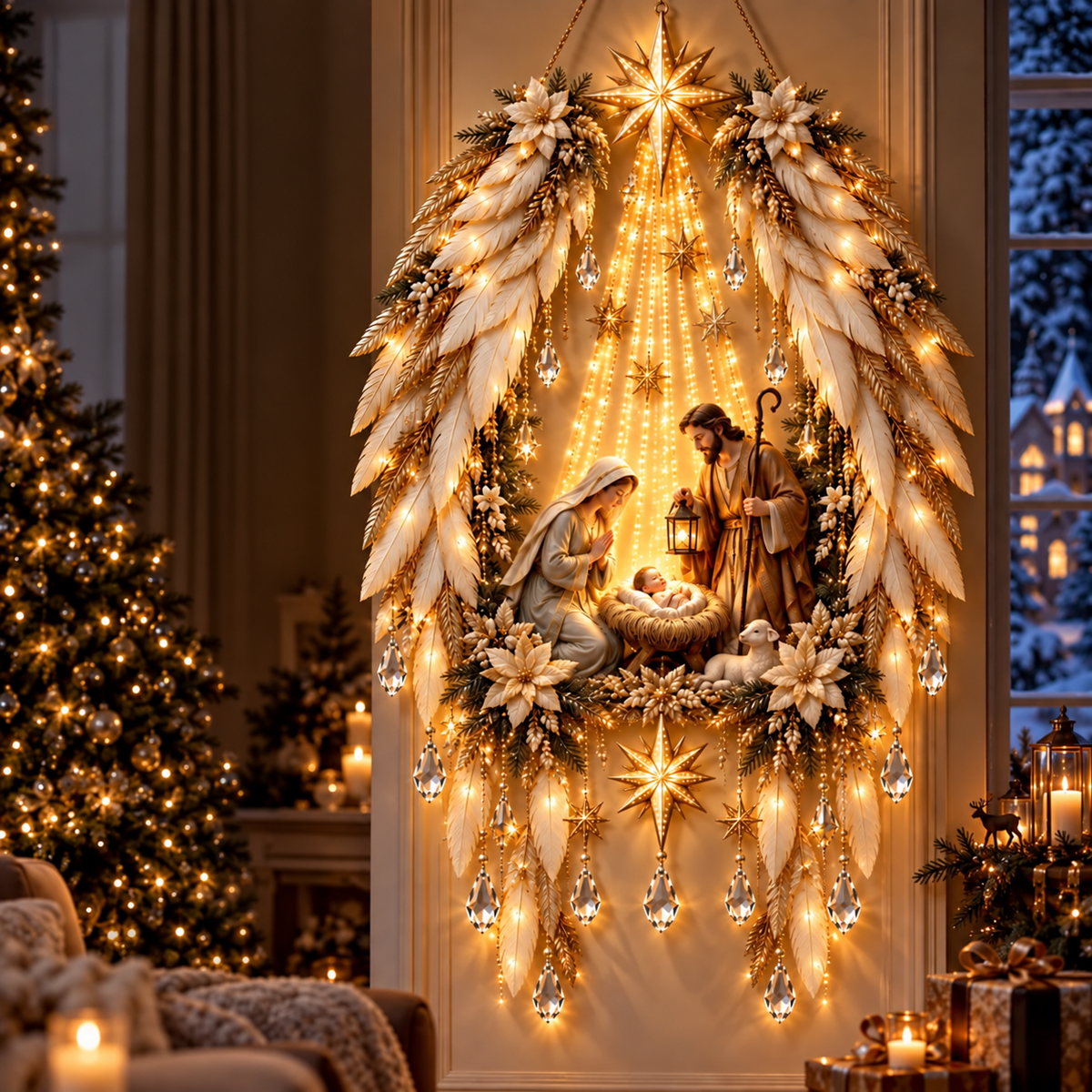 ⏰Limited Stock 50% OFF - ✝️Sacred Glow – Jesus, Angel & Nativity Lighted Wall Décor