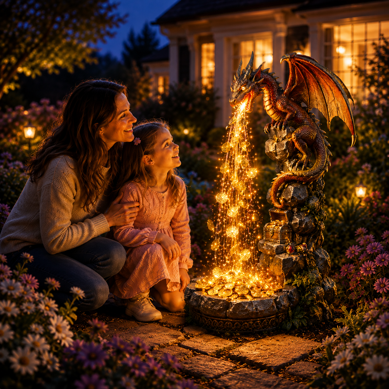 🐉✨ Dragon Treasure Fountain Solar Garden Light 💰🌙
