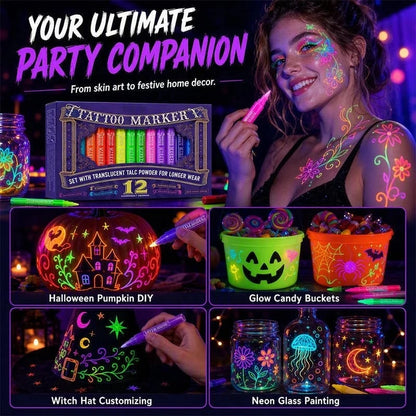 ✨ Neon Glow Body Art Pens – Colorful Party Tattoo Drawing Set