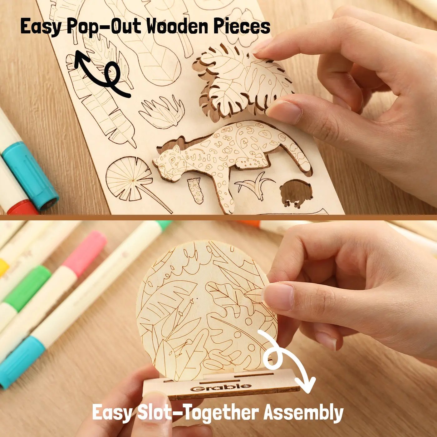 🎨 Beginner-Friendly 2-Collection Wood Painting Craft DIY Kit | Complete Bundle with 195 Pre-Cut Wooden Pieces, 24 Acrylic Colors & Adhesive Dots Included 💕
