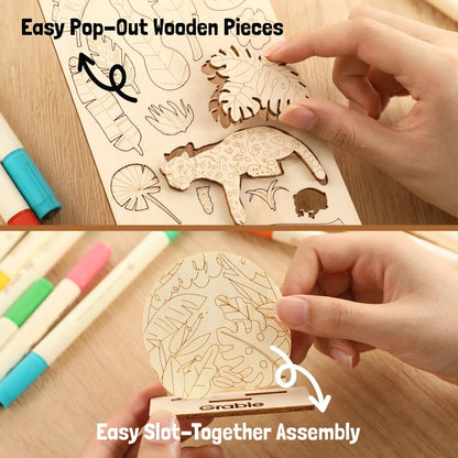 🎨 Beginner-Friendly 2-Collection Wood Painting Craft DIY Kit | Complete Bundle with 195 Pre-Cut Wooden Pieces, 24 Acrylic Colors & Adhesive Dots Included 💕