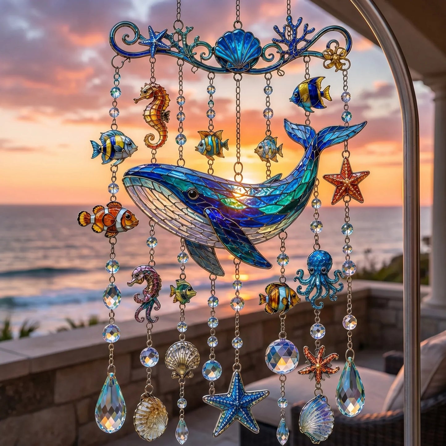 🔥LAST DAY 50% OFF 🐋🐢🐬Ocean-Themed Acrylic Wind Chime – 🌊Bring the Ocean Glow to Your Garden (2D)