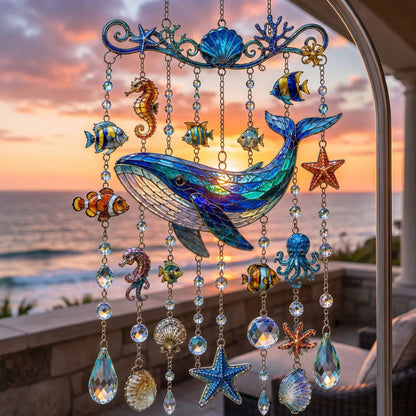 🔥LAST DAY 50% OFF 🐋🐢🐬Ocean-Themed Acrylic Wind Chime – 🌊Bring the Ocean Glow to Your Garden (2D)