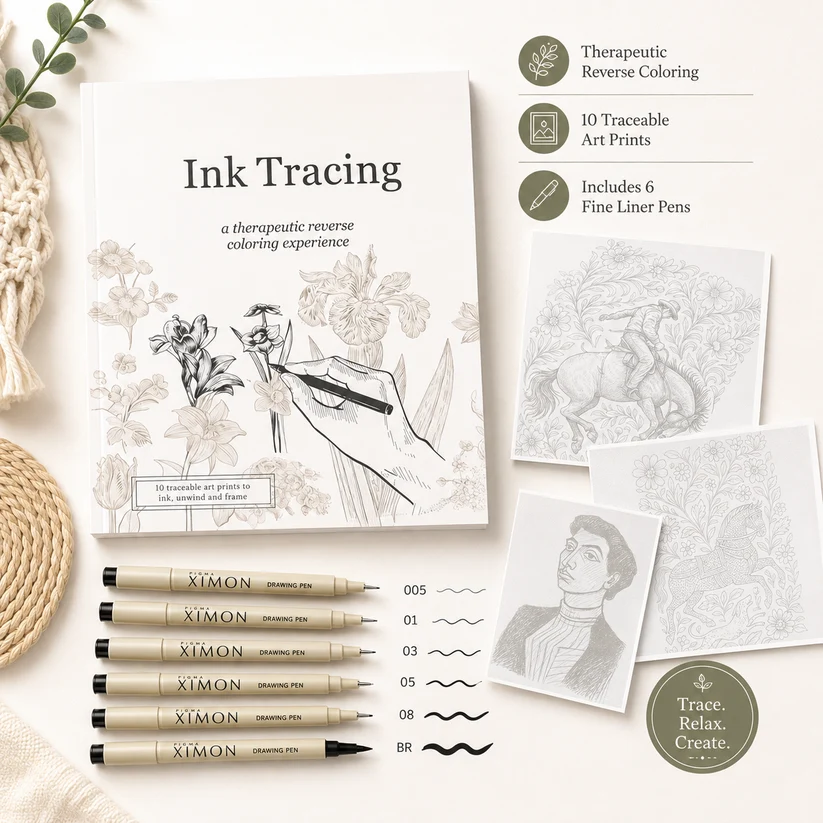Quiet Lines™ Ink Tracing Art Book ✍️ | Beginner-Friendly Relaxing Creative Set