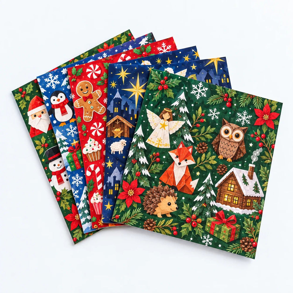 Finished paper Christmas figures displayed together