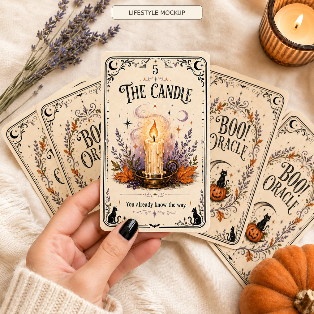 Halloween oracle card held in hand