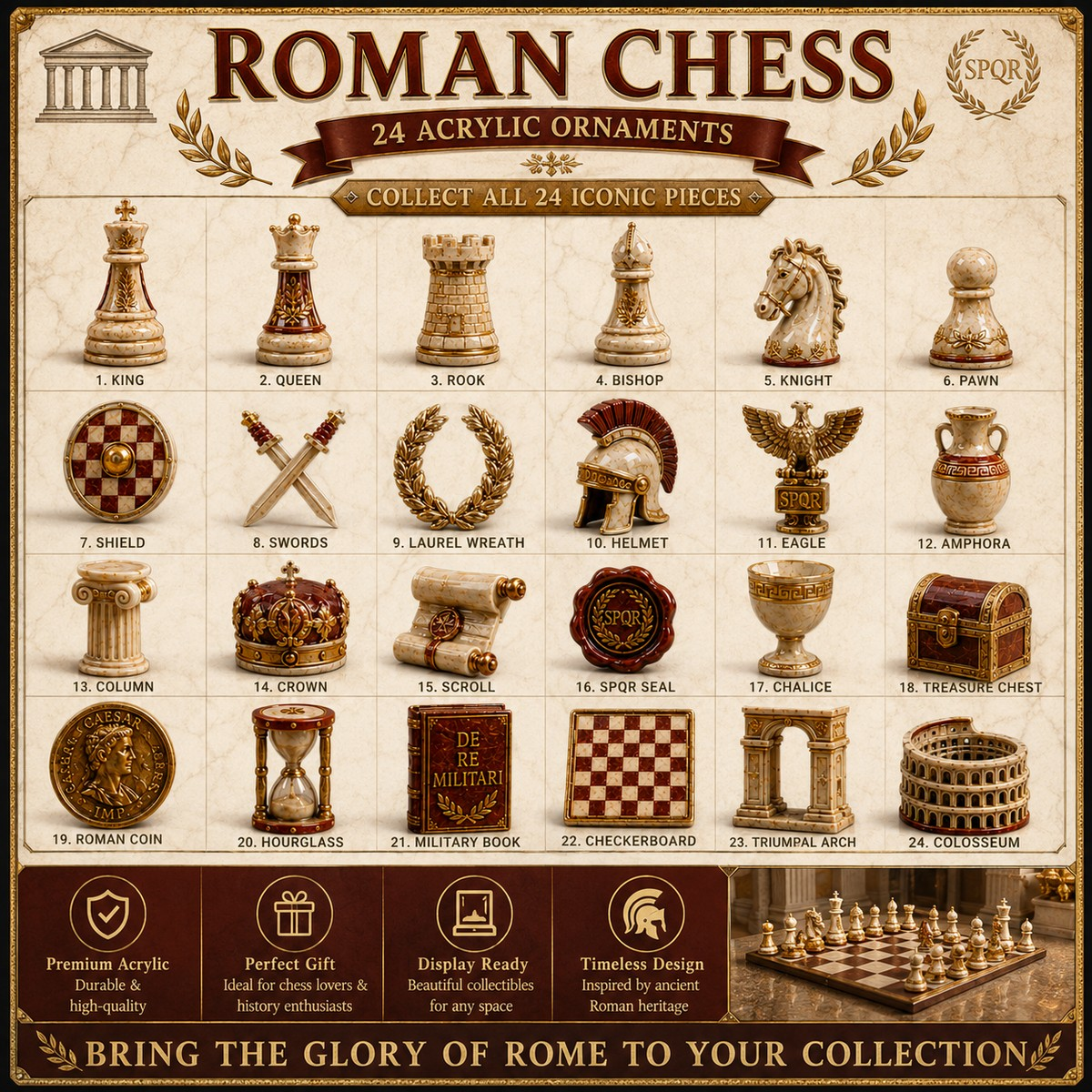 24 Roman Empire chess inspired collectibles