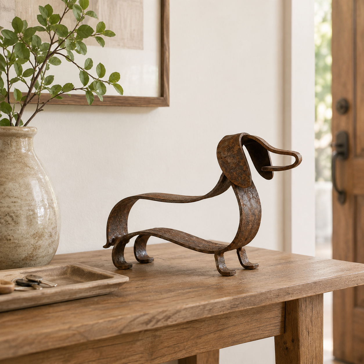 Dachshund sculpture styled in home decor