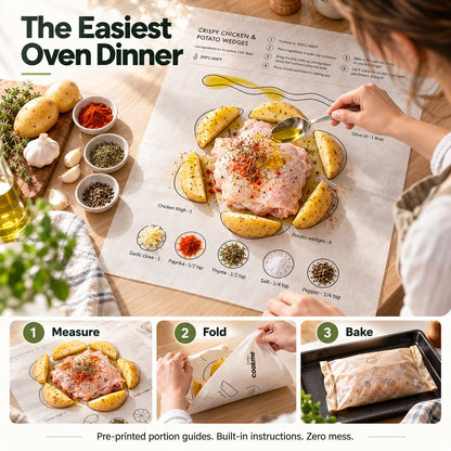 One-Pan Recipe Parchment Set | Pre-Printed Portion Guide Cooking Paper
