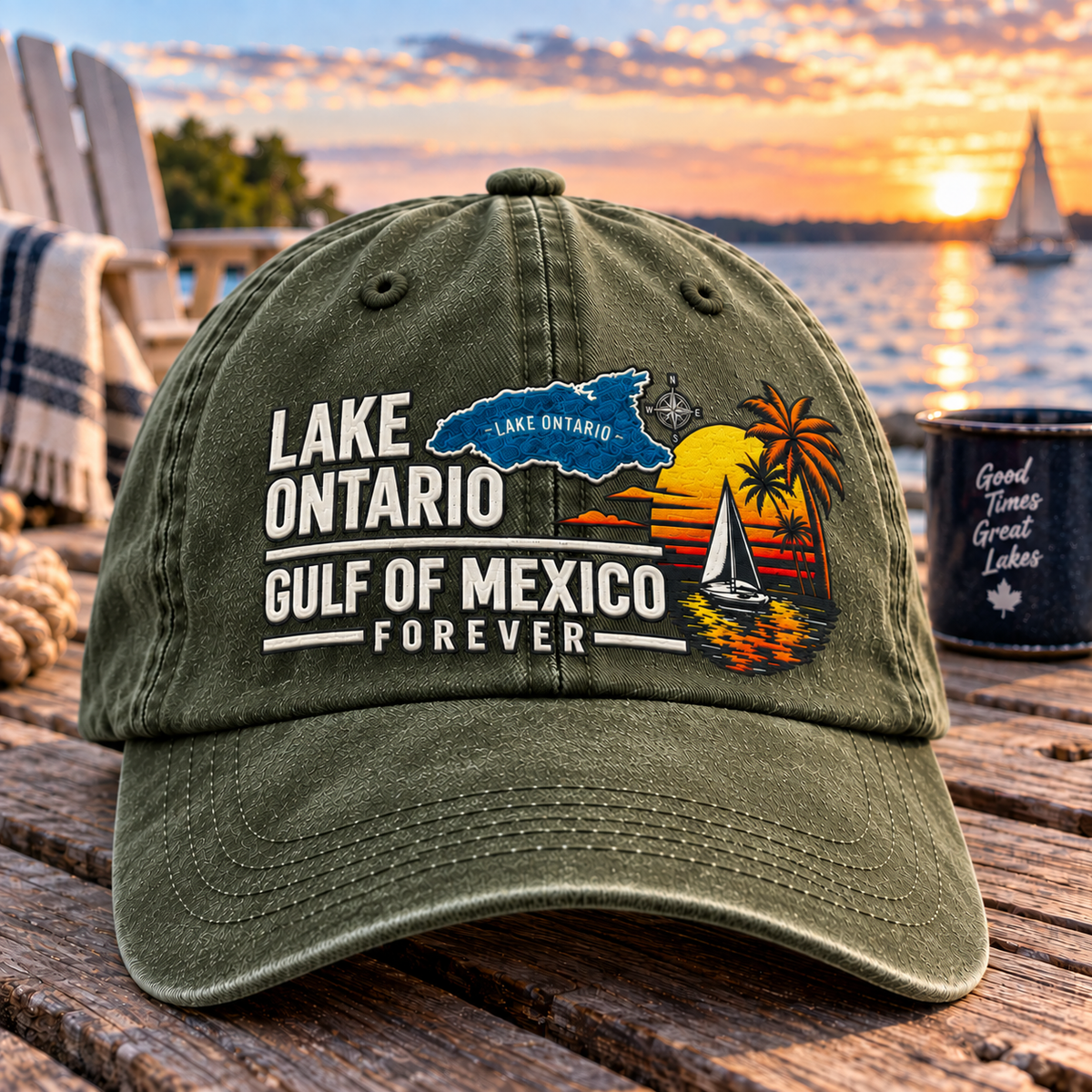 Lake Ontario cap embroidery close up