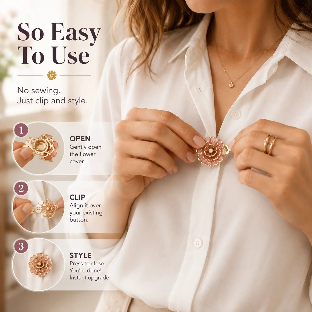 BloomSnap Flower Button Covers 🌸 Dress Up Any Shirt in Seconds