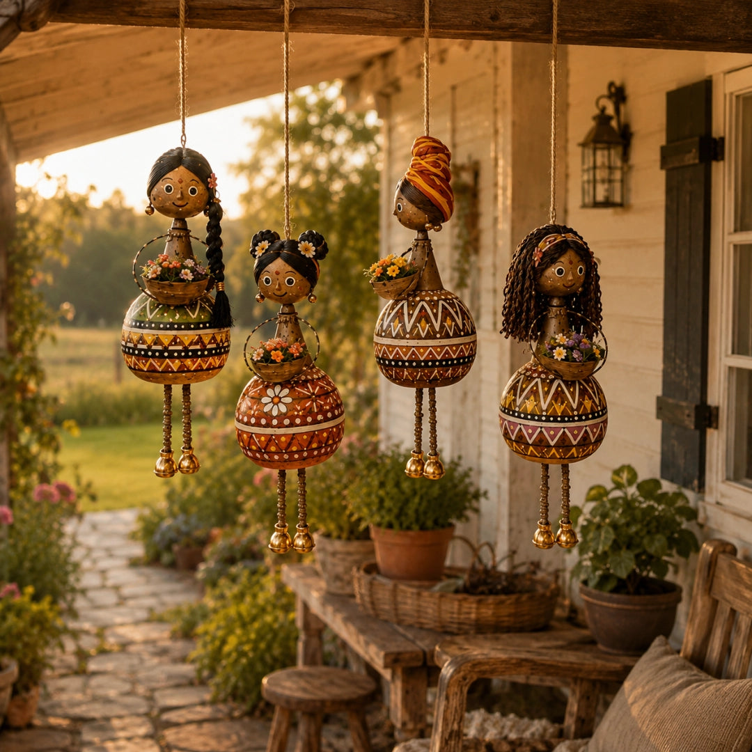Four piece rotating hanging doll ornament set