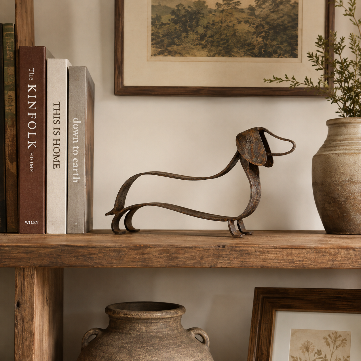 🐾 Rustic Long Dog Metal Sculpture