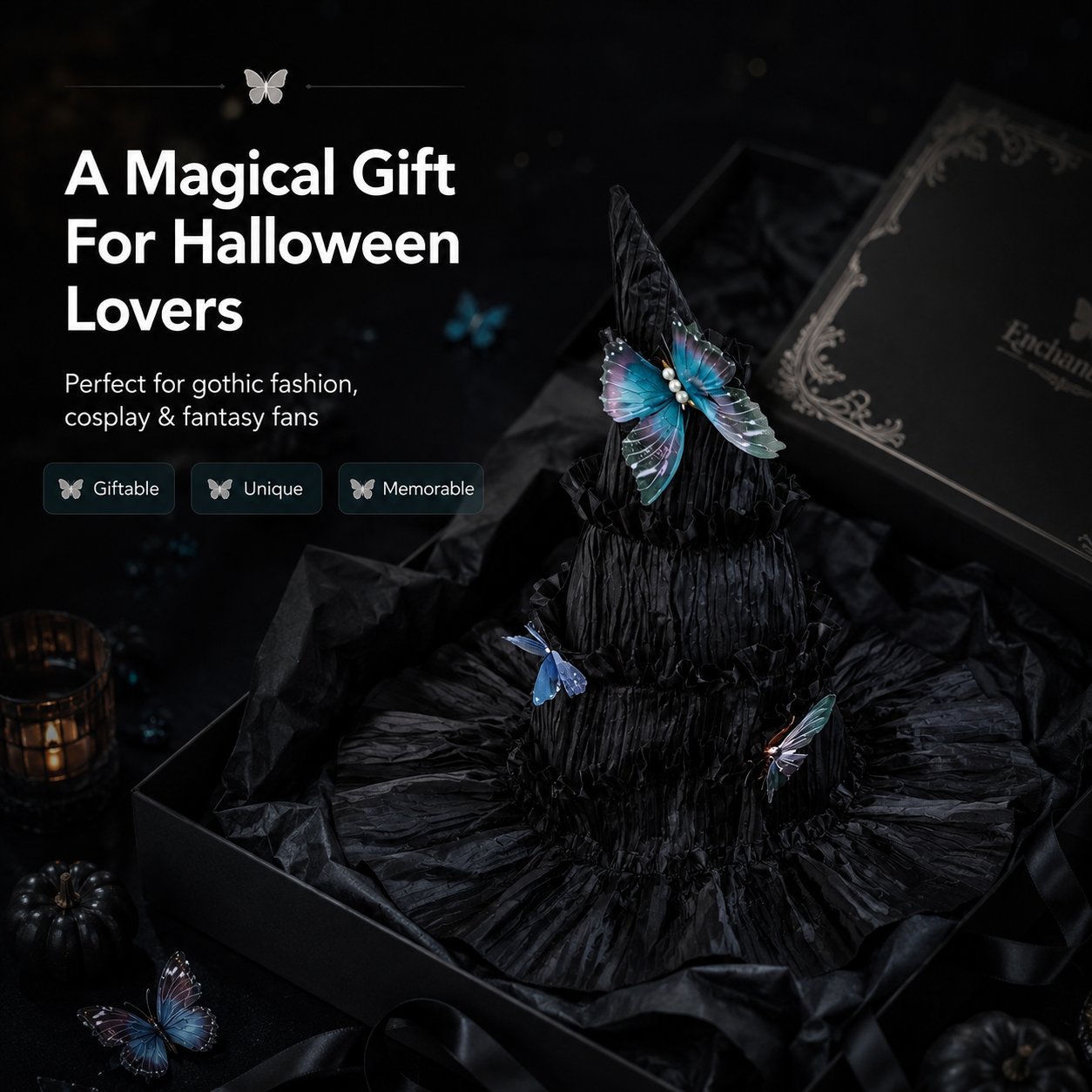 🦋 🧙Mystical Butterfly Witch Hat – 🖤Enchant Your Halloween Look(📦Buy 3 Free Shipping)