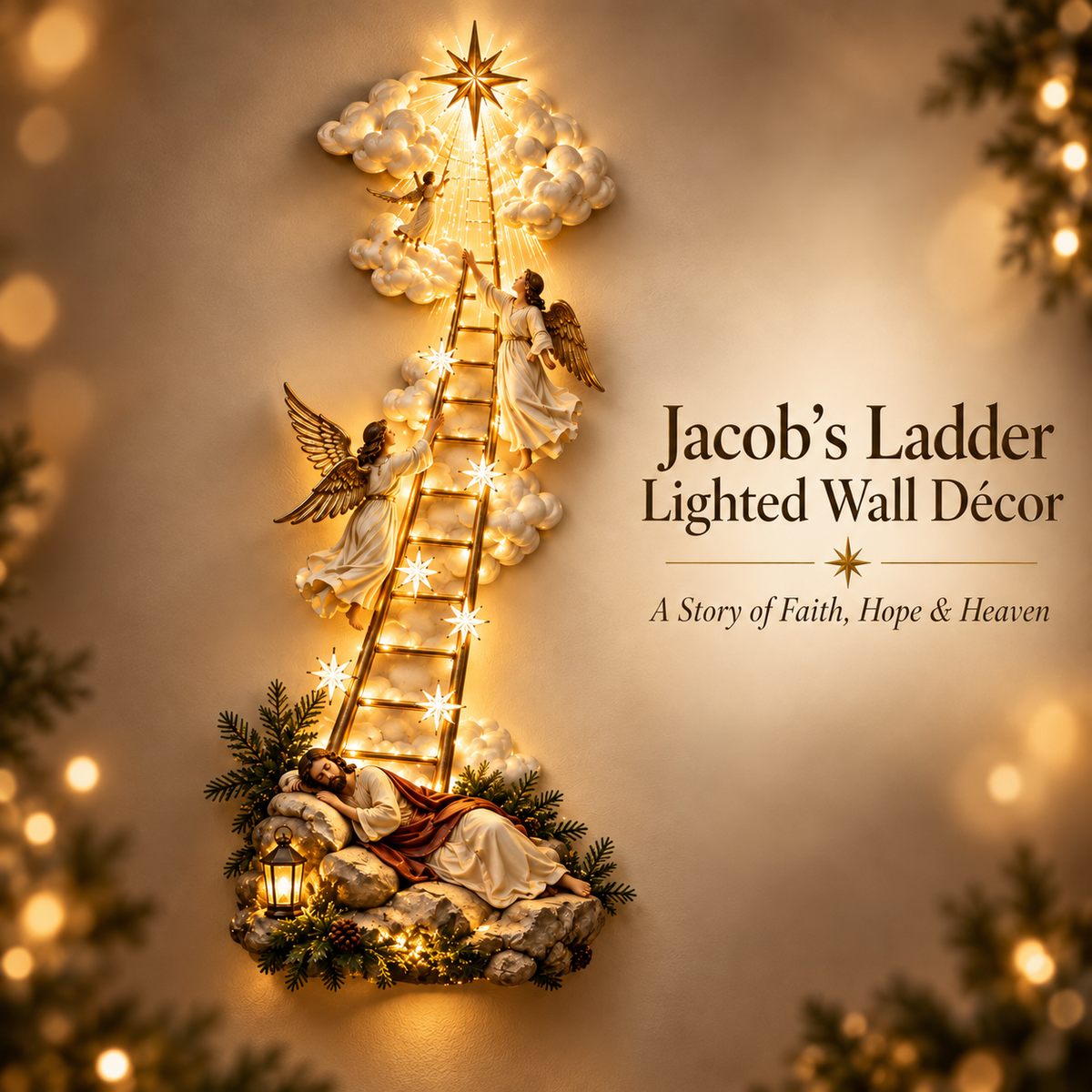 ⏰Limited Stock 50% OFF -✝️✨ Jacob’s Ladder Lighted Wall Décor | A Story of Faith, Hope & Heaven 🌟