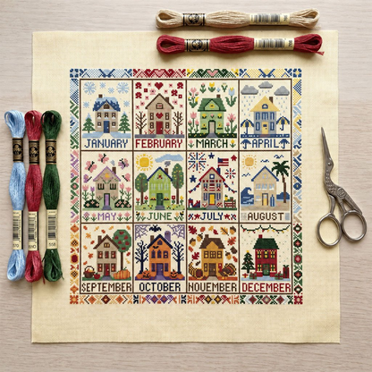 🧵 A Year in Stitches | 12-Month Seasonal Cross Stitch Kit 🌿