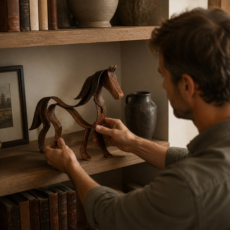 Horse sculpture displayed in home interior