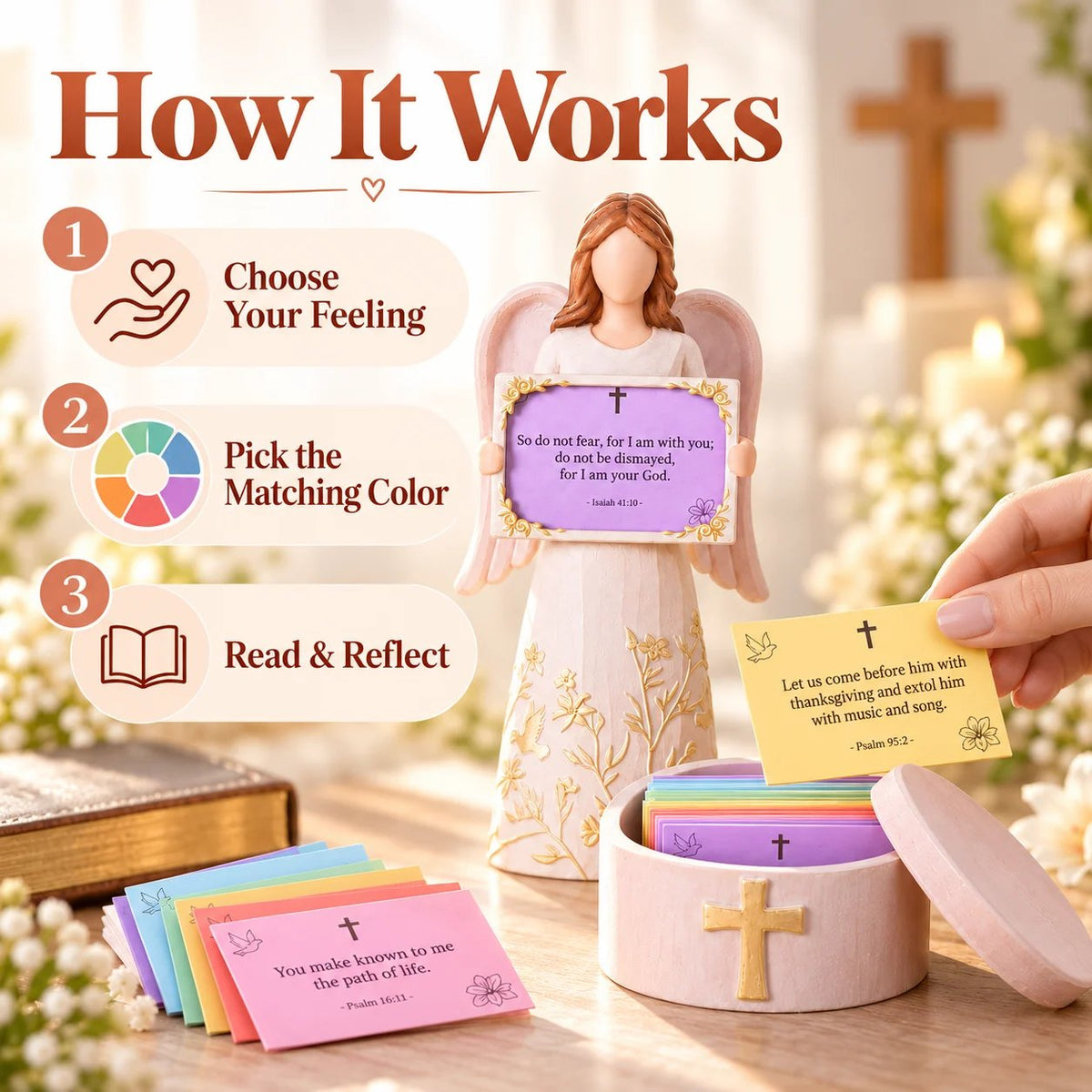 🙏✨Hand-Crafted Resin Angel Figurine with Color-Coded Bible Verse Cards & Storage Box 🕊️🎁(📦Buy 2 Free Shipping)