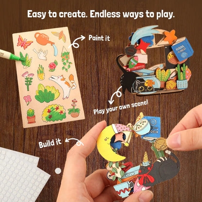 🎨 Beginner-Friendly 2-Collection Wood Painting Craft DIY Kit | Complete Bundle with 195 Pre-Cut Wooden Pieces, 24 Acrylic Colors & Adhesive Dots Included 💕