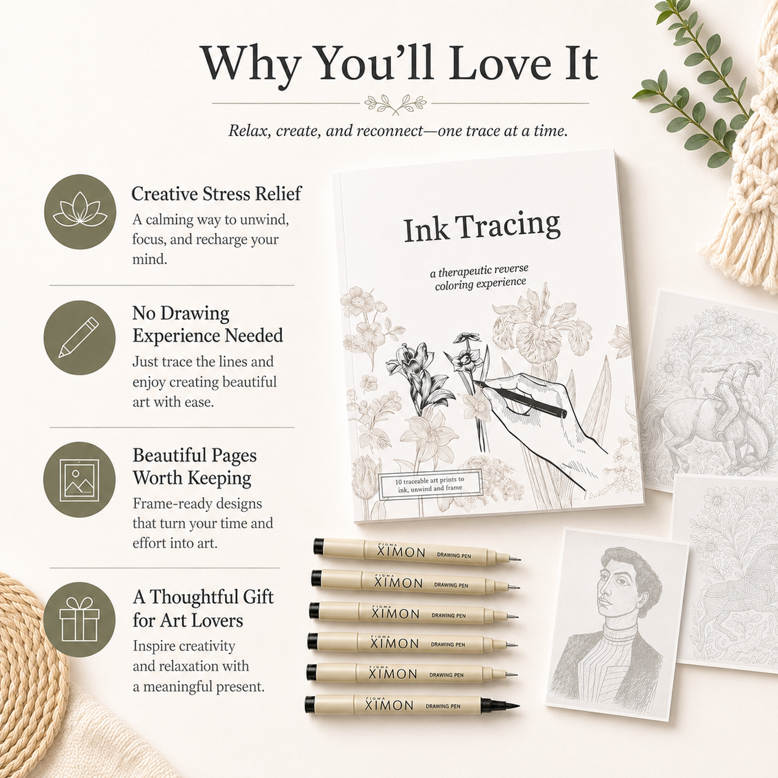 Quiet Lines™ Ink Tracing Art Book ✍️ | Beginner-Friendly Relaxing Creative Set