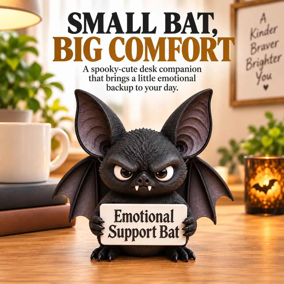 Grumpy Emotional Support Bat desk companion