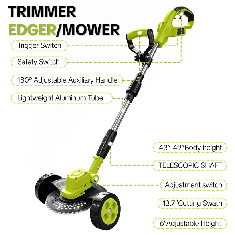 ⚡3-in-1 Cordless Lawn Mower with 2×21V Batteries, German Quality Lightweight Grass Trimmer & Edger for Small to Medium Gardens