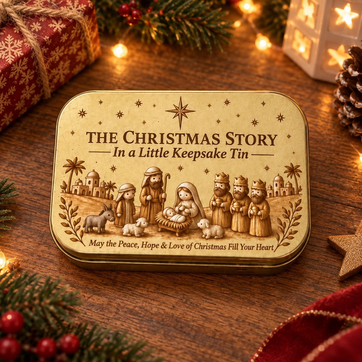 Miniature Nativity scene revealed inside storage box