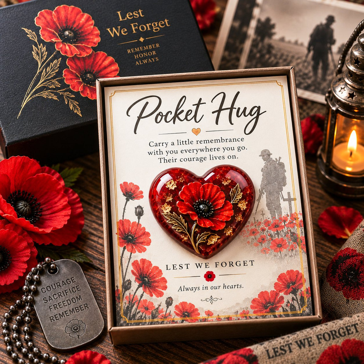 Pocket Hug Remembrance Poppy keepsake in memorial gift presentation