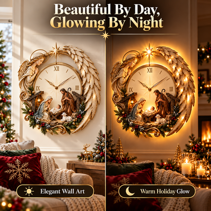 ✨ Bethlehem Story Glow Clock™ | Lighted Angel Nativity Christmas Wall Décor