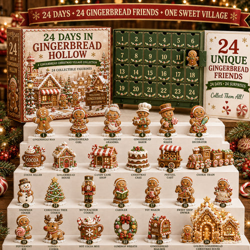 🍪🎄 24 Days in Gingerbread Hollow Advent Calendar – 24-Piece Christmas Gingerbread Village Collection