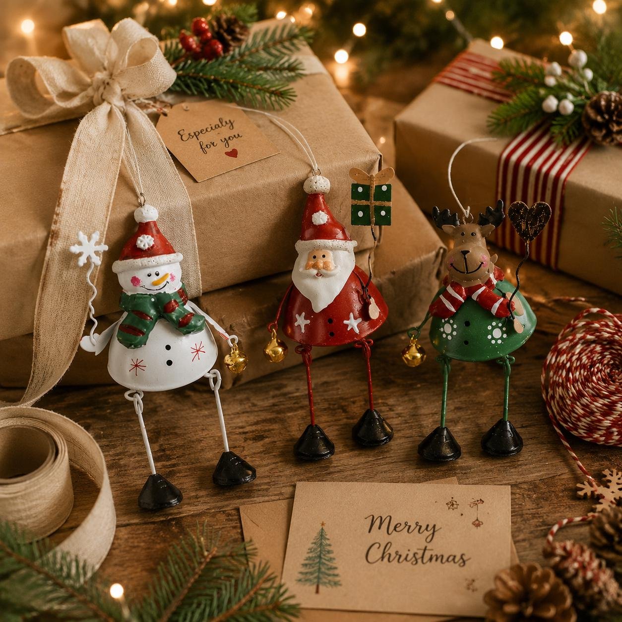 🌲✨ Hand-Painted Metal Dangling Leg Christmas Ornaments