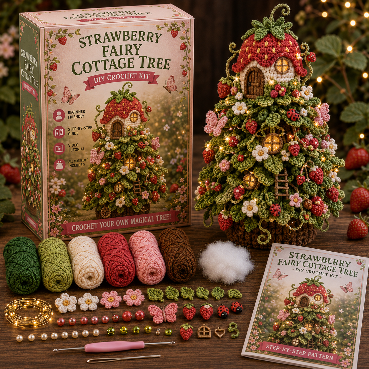 ✨🧚 Fairy Garden Tree DIY Crochet Kit 🌸🍓🍄🐝