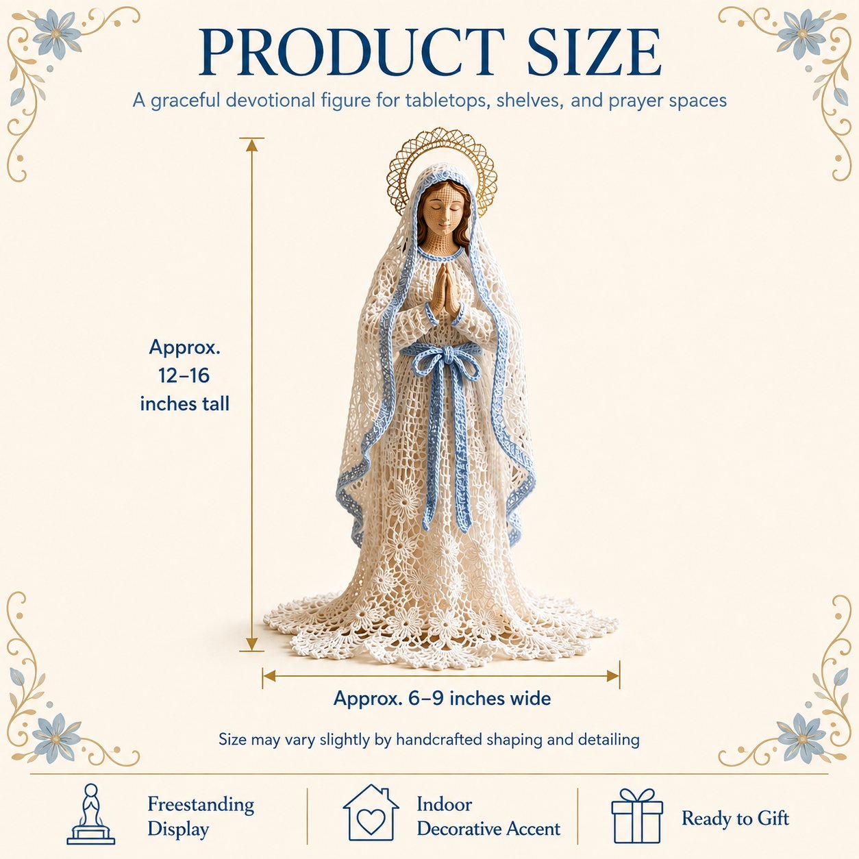 ⏳ Last Day 49% OFF – ✝️ Blessed Mother, Jesus & Guardian Angel | Lace-Inspired Faith Figure Collection 🤍✨