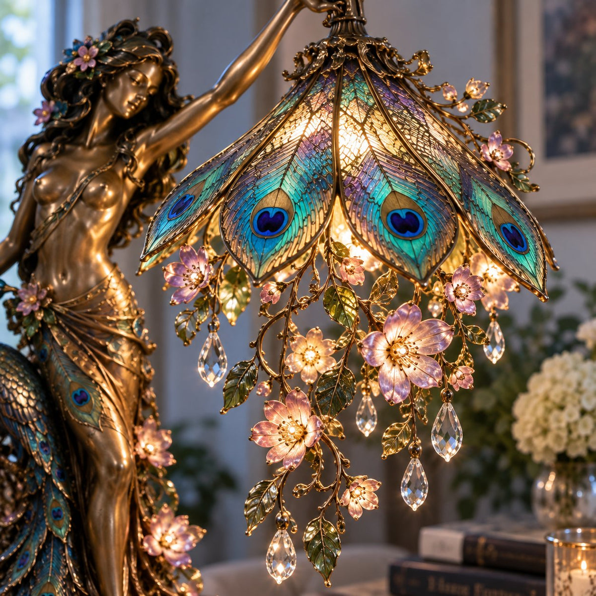 ⏰Limited Stock 50% OFF - 🦚 Peacock Goddess Stained Table Lamp
