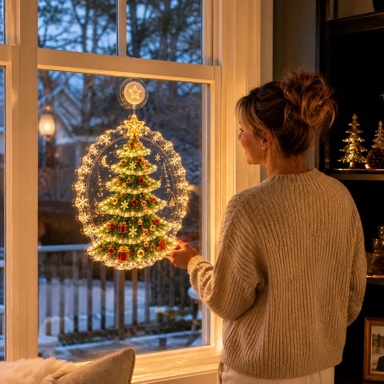 ⏳ Last Day 49% OFF – 🎄Lighted Christmas Window Decoration with Suction Cup | Warm LED Window Light with Double-Layer Design & Multiple Festive Styles ✨