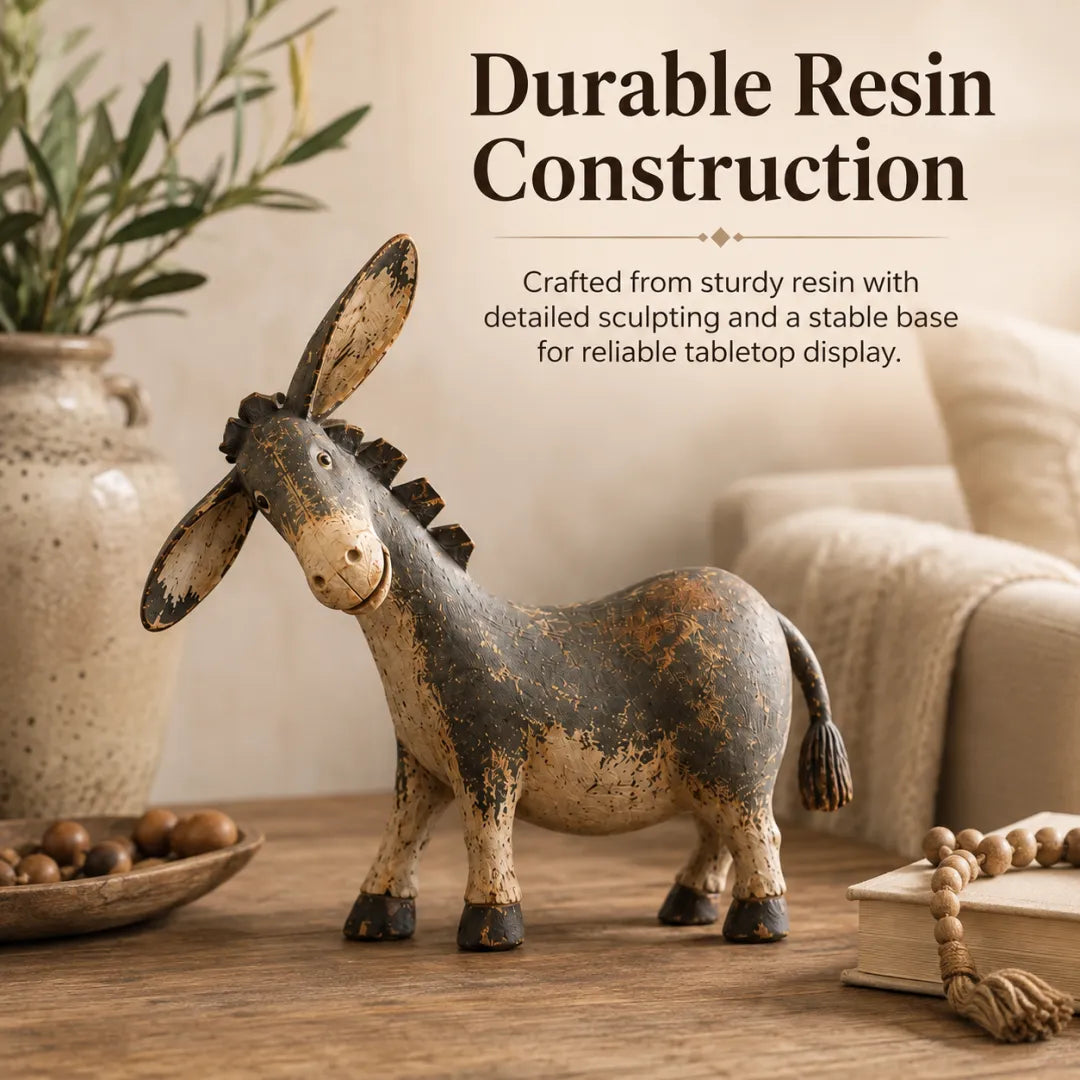 Durable resin rustic donkey sculpture