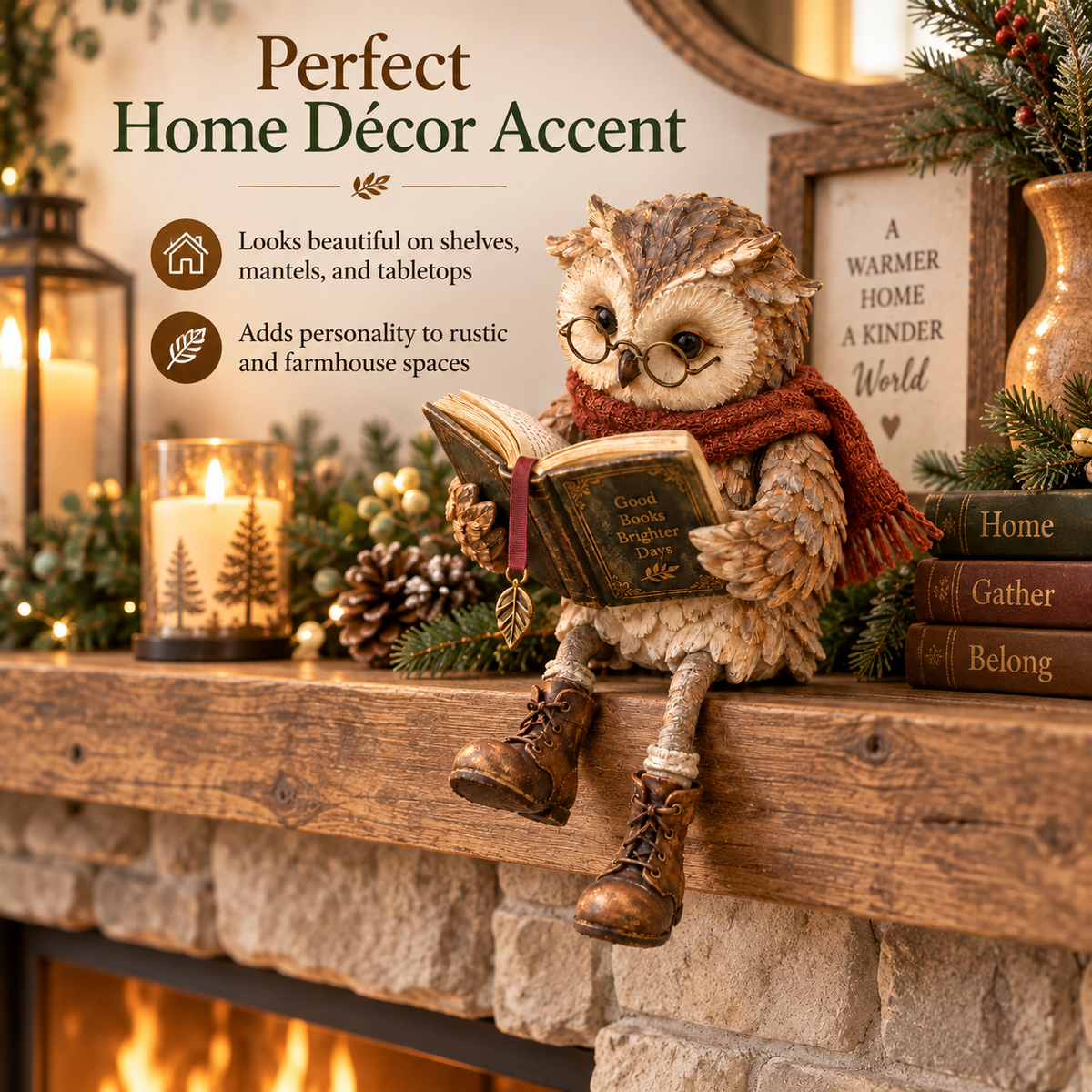 Reading Owl Figurine hand painted details