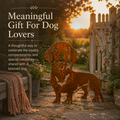 Rustic Metal Dog Garden Silhouette – Weathered Rust Outdoor Dog Yard Decor for Farmhouse Garden & Pet Lovers
