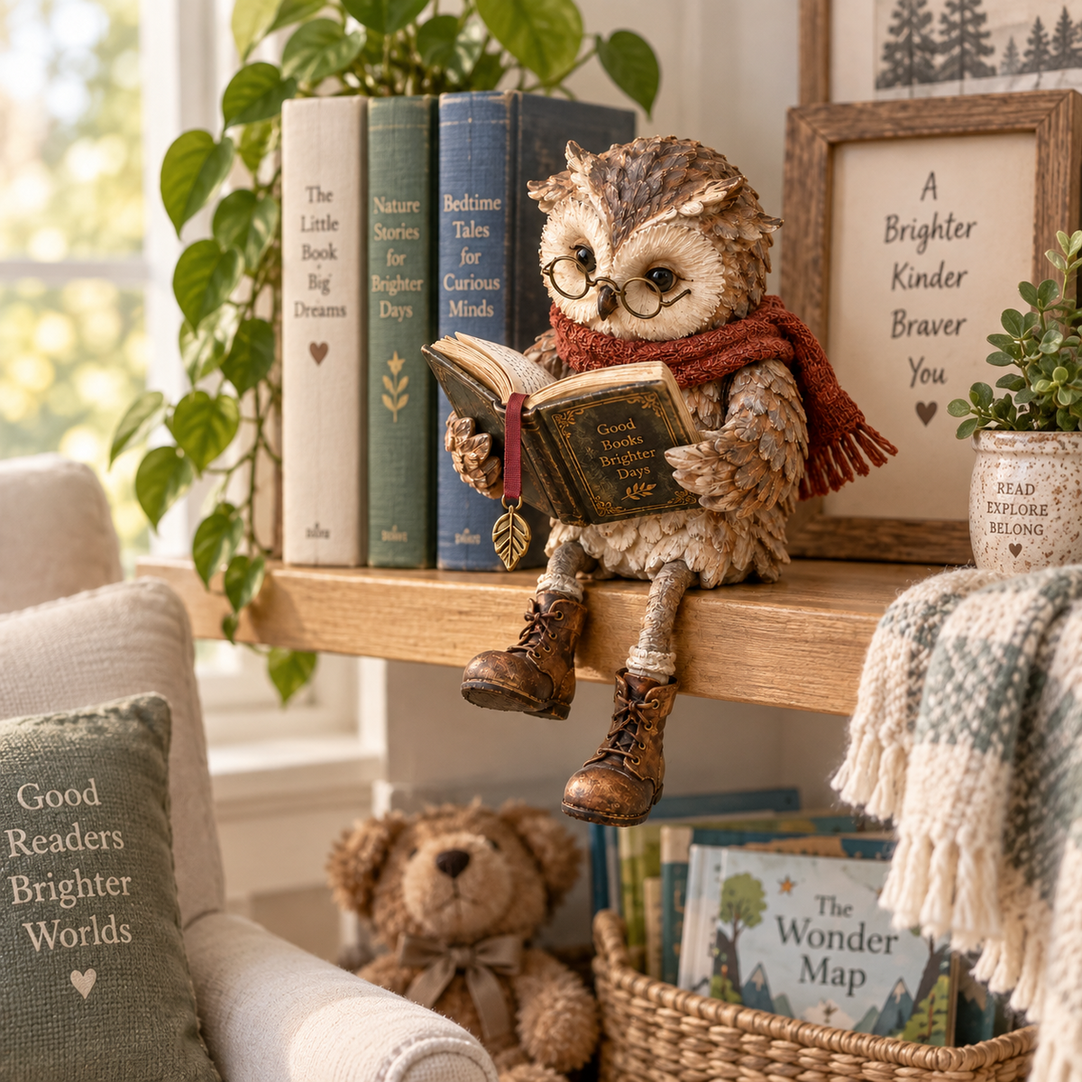 Reading Owl Figurine gift for book lover