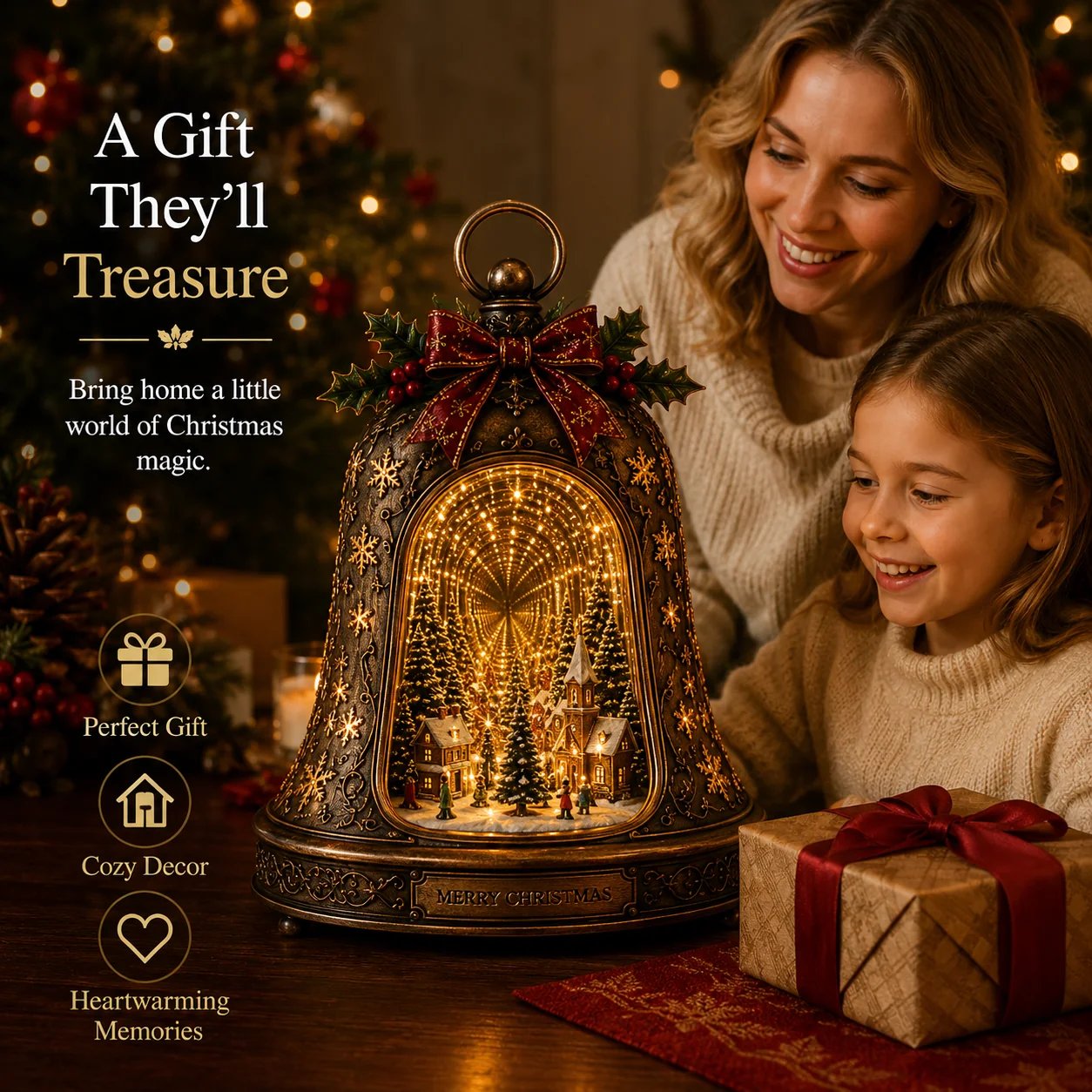 🎄 Christmas Village Infinity Bell – Lighted 3D Holiday Decor