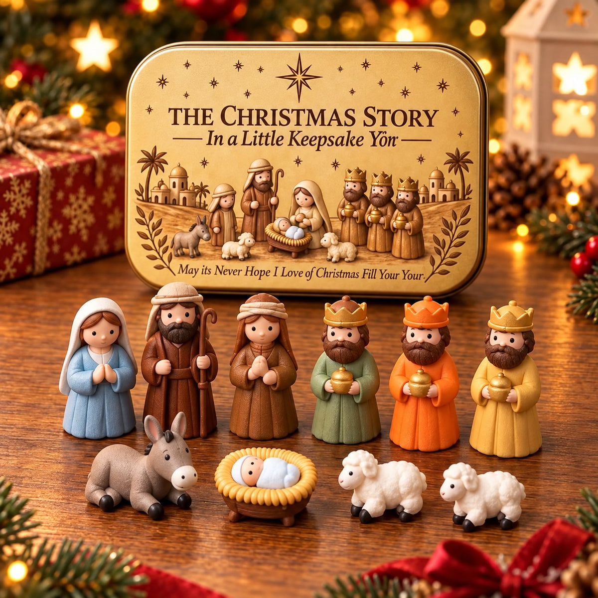 Pocket size miniature Nativity scene inside storage box