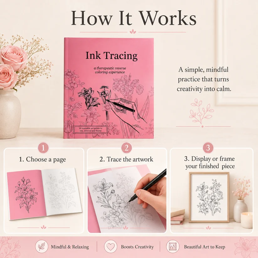 Quiet Lines™ Ink Tracing Art Book ✍️ | Beginner-Friendly Relaxing Creative Set