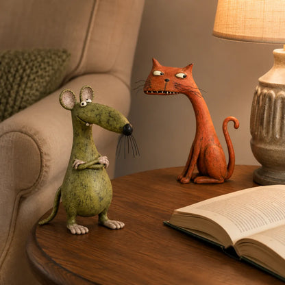 The Odd Couple™ Vintage Cat & Mouse Figurines – Quirky Rustic Home Decor